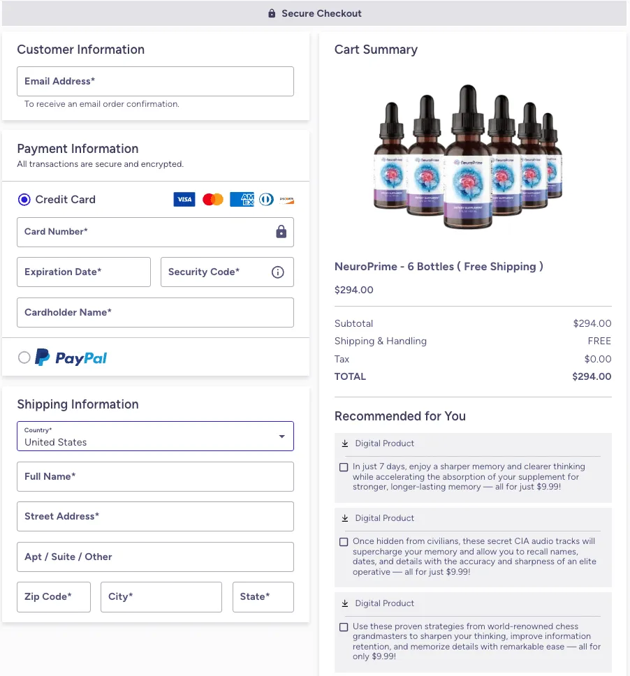 neuroprime- Secure checkout-page